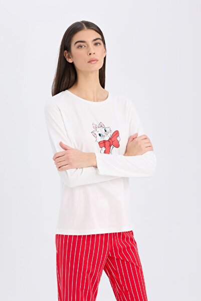 DeFacto Fall in Love Aristocats Pijama Takım Uzun Kollu Üst Beli Lastikli Desenli Alt D2287AX24WN
