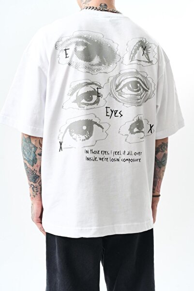 Respire Ανδρικό μπλουζάκι με στάμπα με μάτια, λευκό