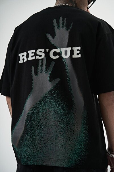 Respire Ανδρικό μπλουζάκι Res'cue με στάμπα Oversize Μαύρο