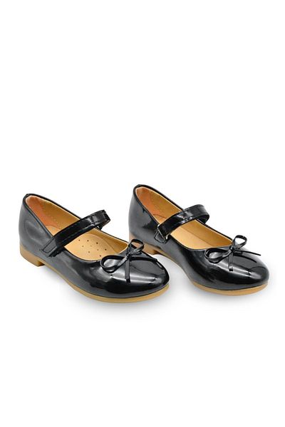 kids A more Jessica Girl's Single Velcro Leather Black Color Ballerina Shoes