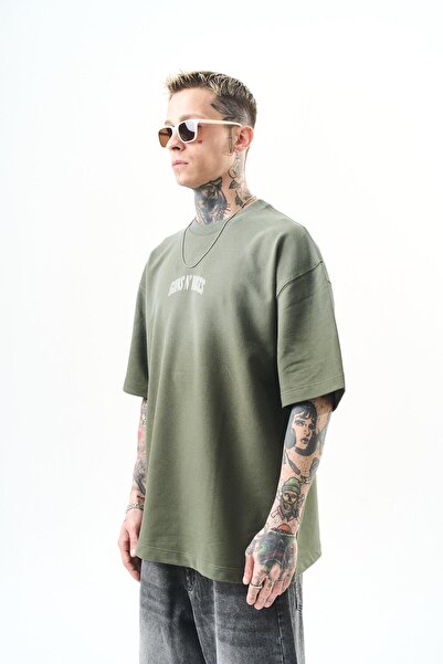 Respire Ανδρικό μπλουζάκι Guns Roses με στάμπα Oversize Χακί