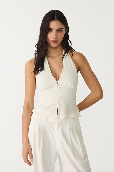 Stradivarius Linen blend halter top with buttons