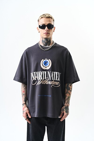 Respire Men's Unfortunately Printed Oversize T-Shirt Smoked