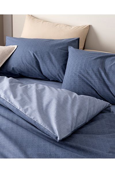 Madame Coco Odette Ranforce Bedrucktes Bettbezug-Set, Kingsize, Marineblau