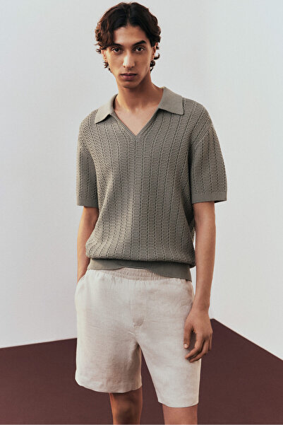 H&M Tekstüre Triko Polo Tişört Regular Fit