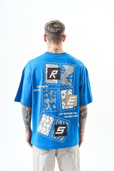 Respire Tricou supradimensionat pentru bărbați înalt în albastru cu caracteristică Low Vision