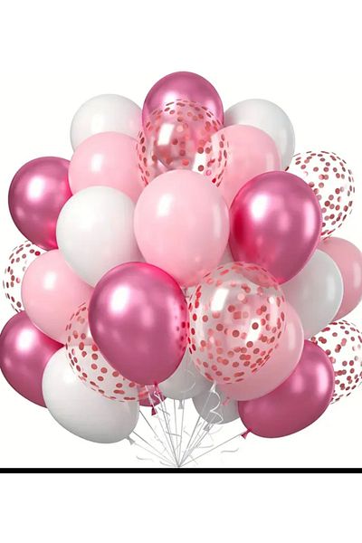 Çemrek Süs Parti Pink White Pink Chrome Transparent Pink Sequin Balloon Bunch 25 pcs