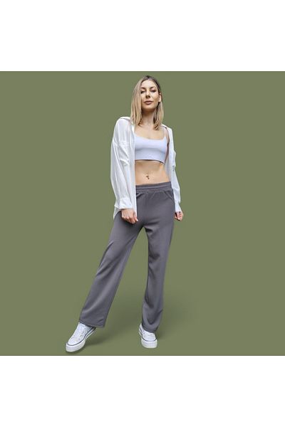 opheliateks Women's Lycra Elastic Waist Comfortable Wide Leg Palazzo Gray Trousers