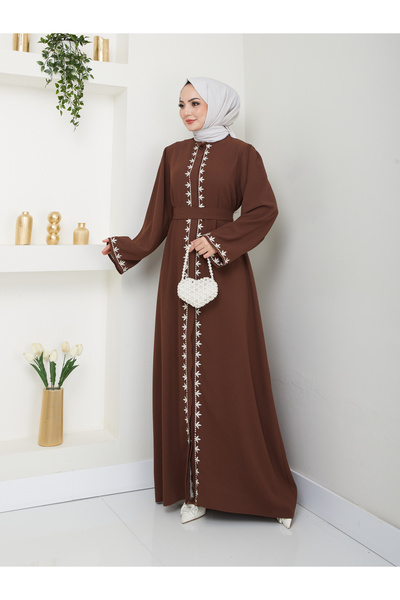 VOLT CLOTHİNG Women's Embroidered Abaya Ferace Dress