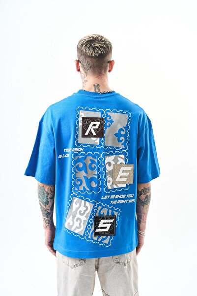 Respire Tricou supradimensionat pentru bărbați înalt în albastru cu caracteri...