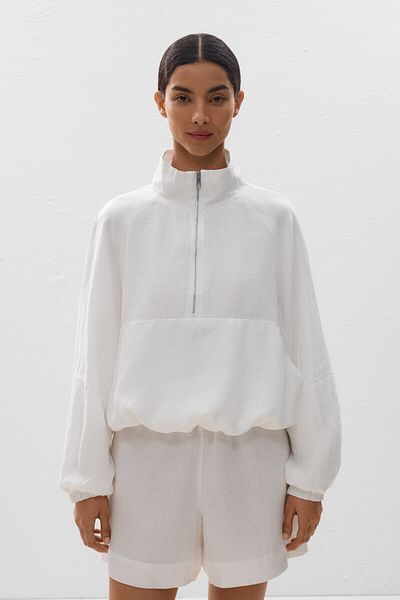 Oysho 100% linen high collar jacket