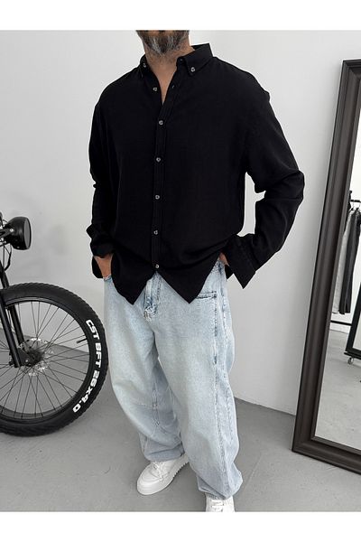 BYBASICMAN Black Collar Buttoned Oversize Shirt G-4863