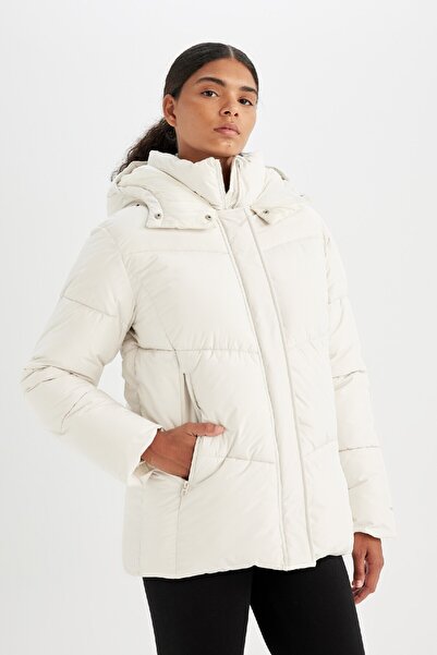 DeFacto Εφαρμόστε αδιάβροχο παλτό fleece με κουκούλα - με επένδυση και φερμουάρ A1553ax24wn