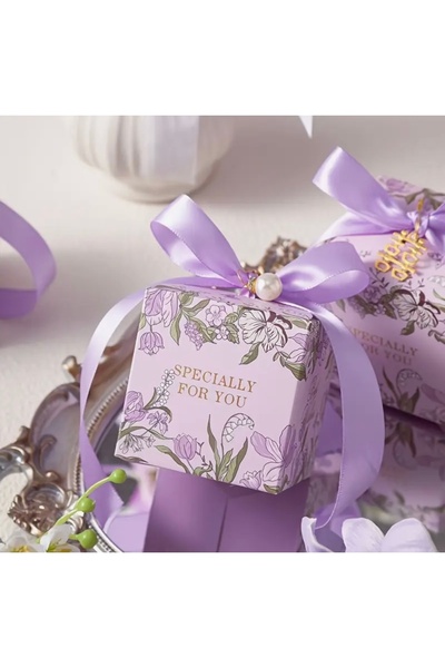 Kutumania 20 Adet Mor Renkli Kurdeleli, İncili "Specially For You" Yazılı Çiç...