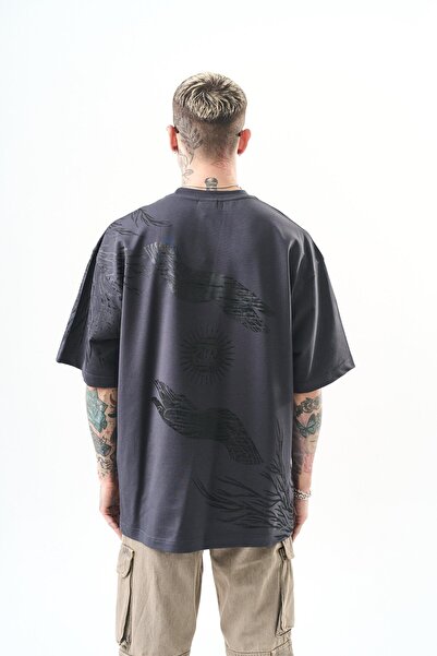 Respire Men's Hand Printed Oversize T-Shirt Smoked