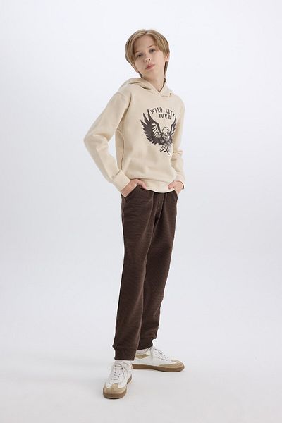 DeFacto 2-Piece Set for Boy - Hooded, Printed Thick Sweatshirt and Elastic Sweatpants E1931A824Cw