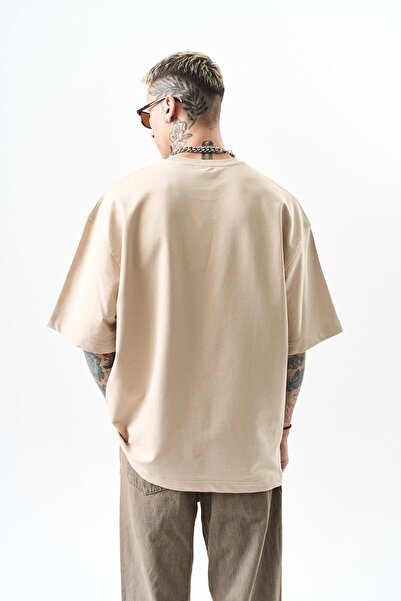Respire Ανδρικό μπλουζάκι Respire Text Λεπτομερές Oversize Μπεζ