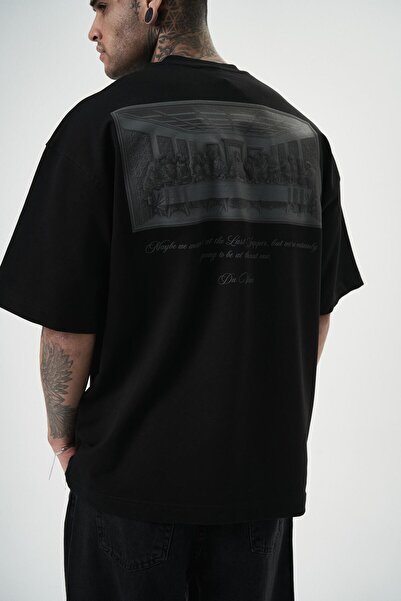 Respire Pánské oversize tričko s černým potiskem Da Vinci