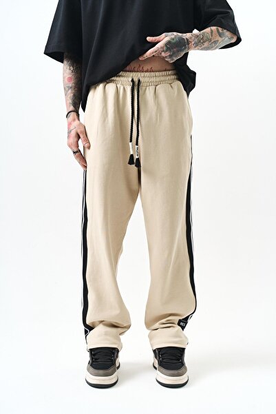 Respire Ανδρική λοξή ρίγα με λεπτομέρεια Interlock φαρδιά φούτερ μπεζ