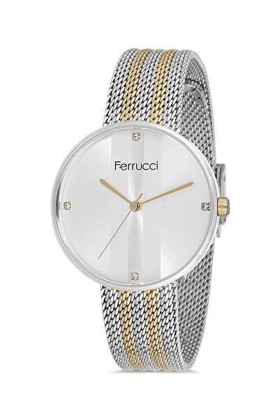 Ferrucci ساعة يد نسائية بسوار شبكي ذهبي وفضي