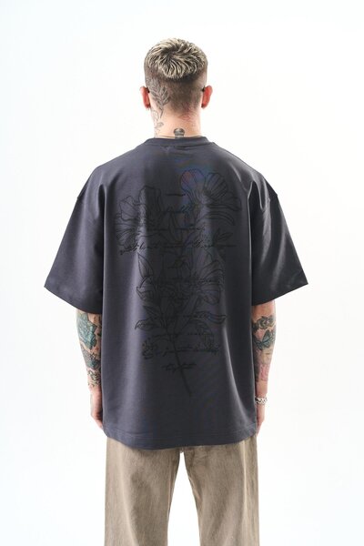 Respire Ανδρικό μπλουζάκι Just Hold Embroidered Oversize Smoked