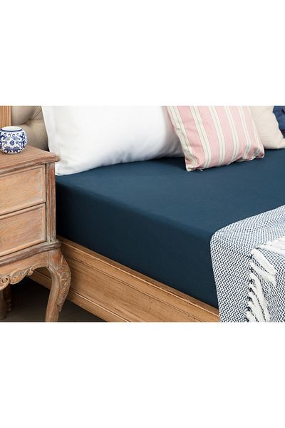 Madame Coco Manon Ranforce Spannbettlaken, 100 % Baumwolle, Kingsize, Marineblau