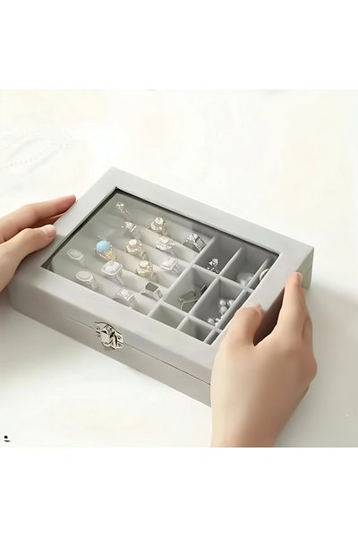 Generica Jewelry Storage Box and Organizer, Jewelry Holder and Display Organizer for Earrings, Necklaces, Bracelets and Rings, Grey Color