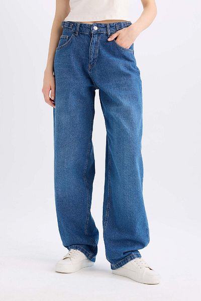 DeFacto Pantaloni largi, lungi, cu talie înaltă, spălați, E2156AX24WN