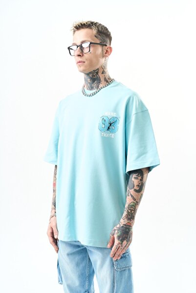 Respire Чоловіча футболка оверсайз з трьома принтами, світло-блакитного кольору