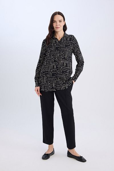 DeFacto Loose Fit Shirt Collar Pattern Long Sleeve Shirt Tunic T0609Az25Sp