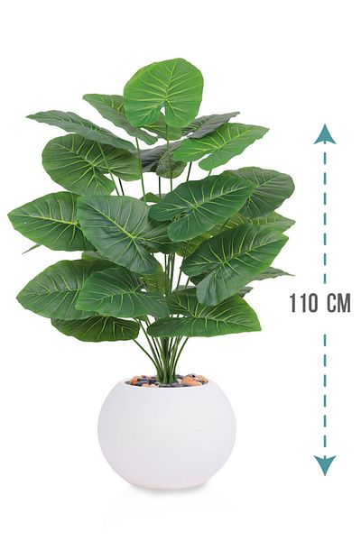 Generic Artificial Heart Leaf Seedling (Alocasia 24 Branches) in a Round Plastic Pot