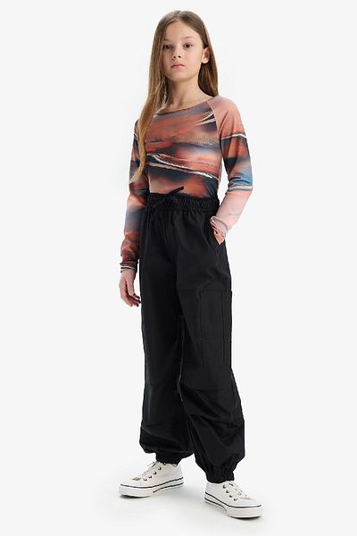 DeFacto Tricou cu mânecă lungă pentru fete, slim fit, slim fit, cu guler evazat D9268A825SP