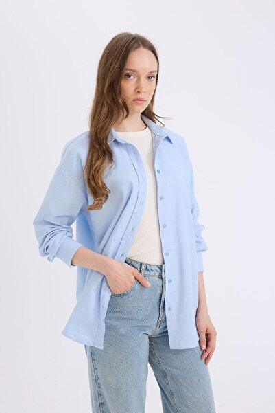 DeFacto Relax Fit Basic Düz Oxford Uzun Kollu Tesettür Gömlek Tunik B8309ax25sp