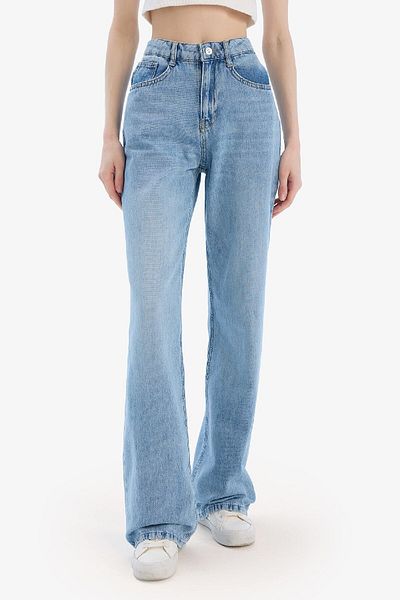 DeFacto Gerade, breite, hohe Taille, lange, gewaschene Jeanshose E3190AX25SP