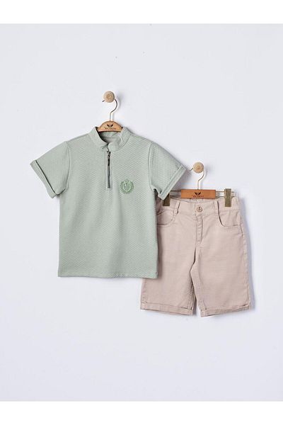 Pasur Bebe Boy's Collar T-Shirt and Capri Double Set