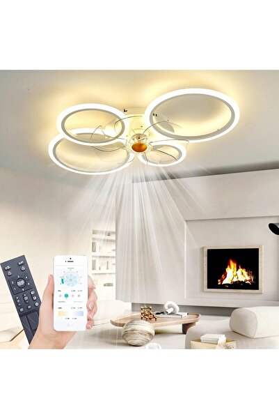 woda Vantilatörlü Tavan Lambası Sessiz Beyaz Aydınlatmalı Tavan Vantilatörü Uygulama ve Uzaktan Kumanda