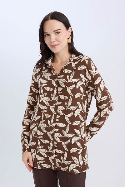 DeFacto Langärmliges, gemustertes, locker sitzendes Tunika-Shirt – T0609az25sp