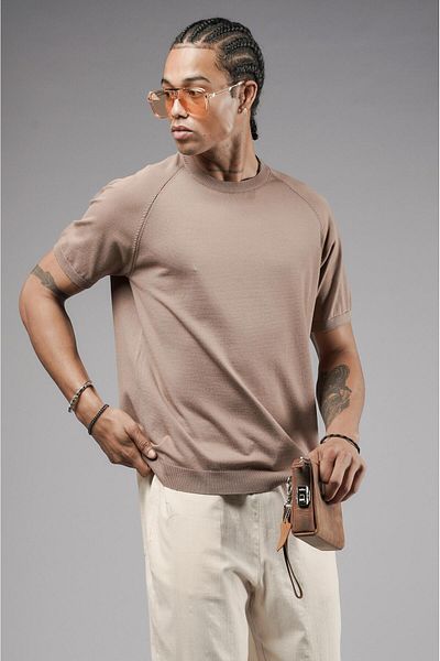 king brich Ανδρικό T-Shirt Crew Neck Raglan Sleeve Knitwear