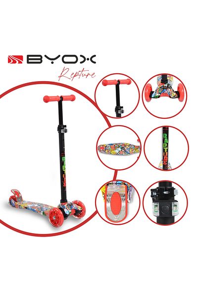 OEM Children's scooter 3-5 years old, Byox Rapture Red, light weight, wheels with lights and adjustable handlebars