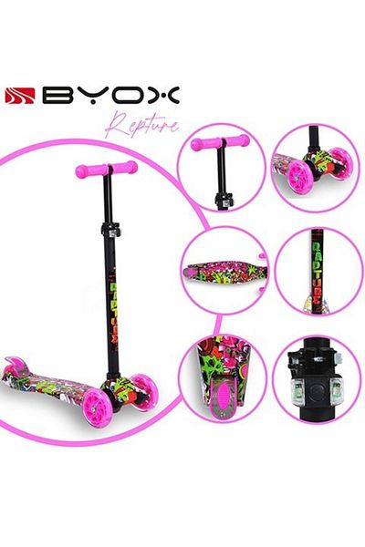OEM Children's scooter 3-5 years old, Byox Rapture Pink, light weight, wheels with lights and adjustable handlebars
