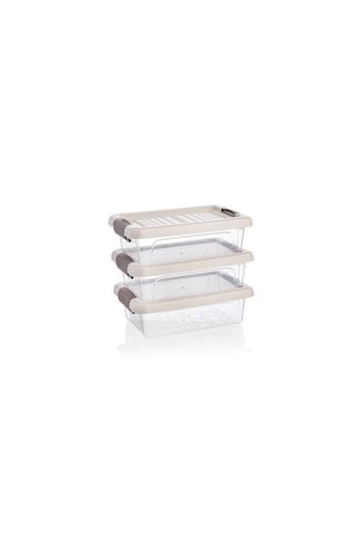 PİNK DESİGN KİTCHEN Plastic 3-Piece Horizontal Storage and Ration Container with Locking Lid 3 Liters