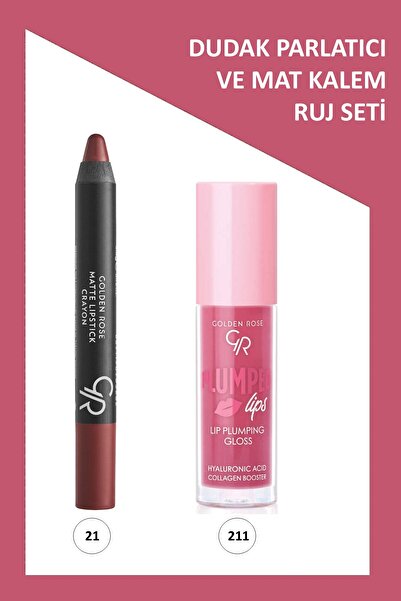 Golden Rose Plumped Lips Lip Plumping Gloss No: 211 Ve Matte Lipstick Crayon ...