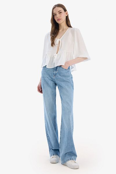 DeFacto Gerade, breite, hohe Taille, lange, gewaschene Jeanshose E3190AX25SP