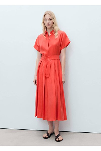 MANGO Woman Kemerli flared midi elbise