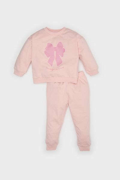 DeFacto Bow Print Sweatshirt and Elastic Waist Sweatpants for Baby Girl 2-Piece Suit E2866A525Sp