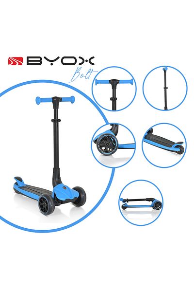 OEM BYOX Bolt 3-wheel scooter with LED lights, blue, age 3+ years