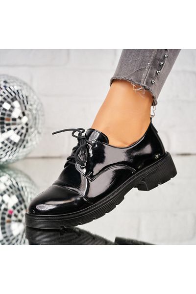 Joana Pantofi dama casual Negri din Piele Ecologica Lacuita Sloan