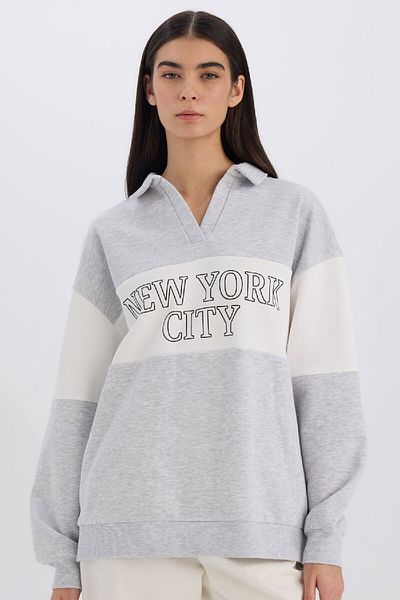 DeFacto Relax Fit Polo Neck Printed Thick Sweatshirt E3229Ax24Wn