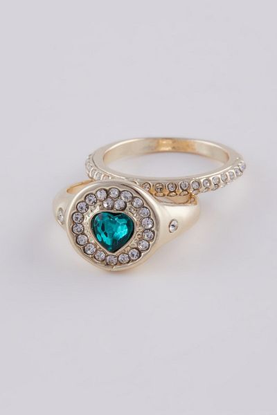 DeFacto Women's Green Stone 2-Piece Ring E3045Axns