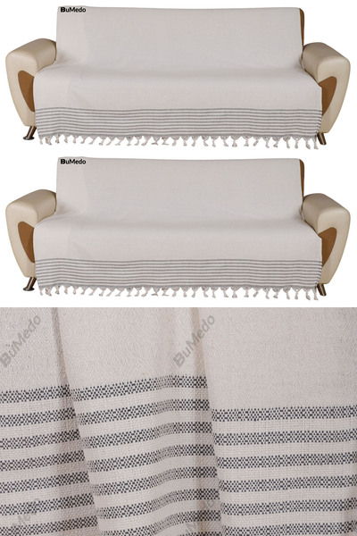 Bumedo Buldan İşi Kaymaz Pamuklu 2'li Koltuk Örtüsü 170x210 Cm Koltuk Şalı Çe...